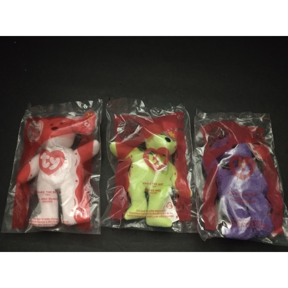 2004 Mcdonalds Ty Teenie Beanie Babies Grimace, Shake and Fry Sealed